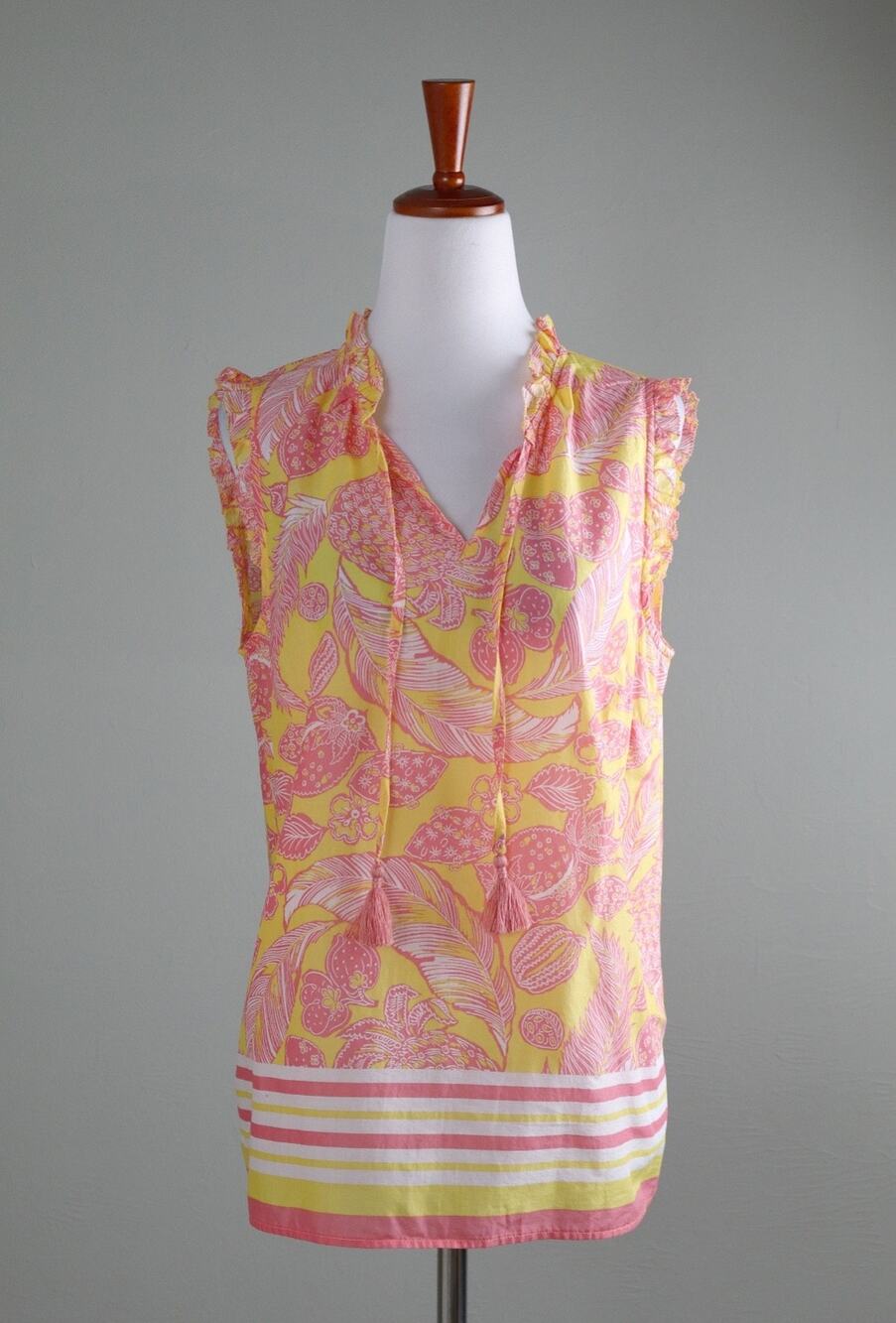 TALBOTS NWT Ruffle Trim Fruit Floral Printed Light Tank Top Size Small